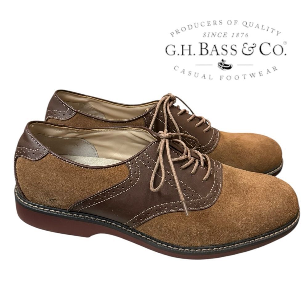New G.H. Bass & Co. Men's Pomona Taupe Dk Brown Saddle Oxford Shoes 12 12EEE